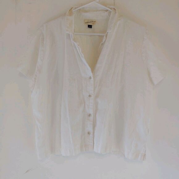 Universal Thread Shirt Womens L Cream Button Up Top Short Sleeve Linen - Picture 1 of 7